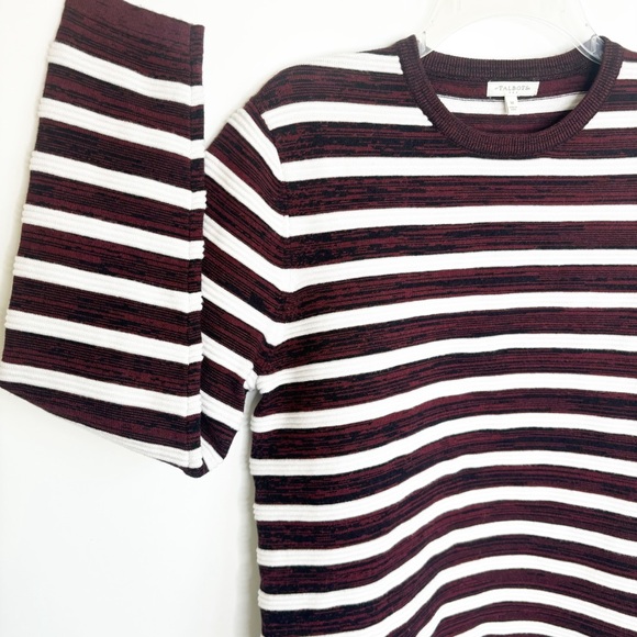 Talbots Women's Sweater M White Red/Black Stripes Crewneck Textured Nautical - Picture 2 of 6